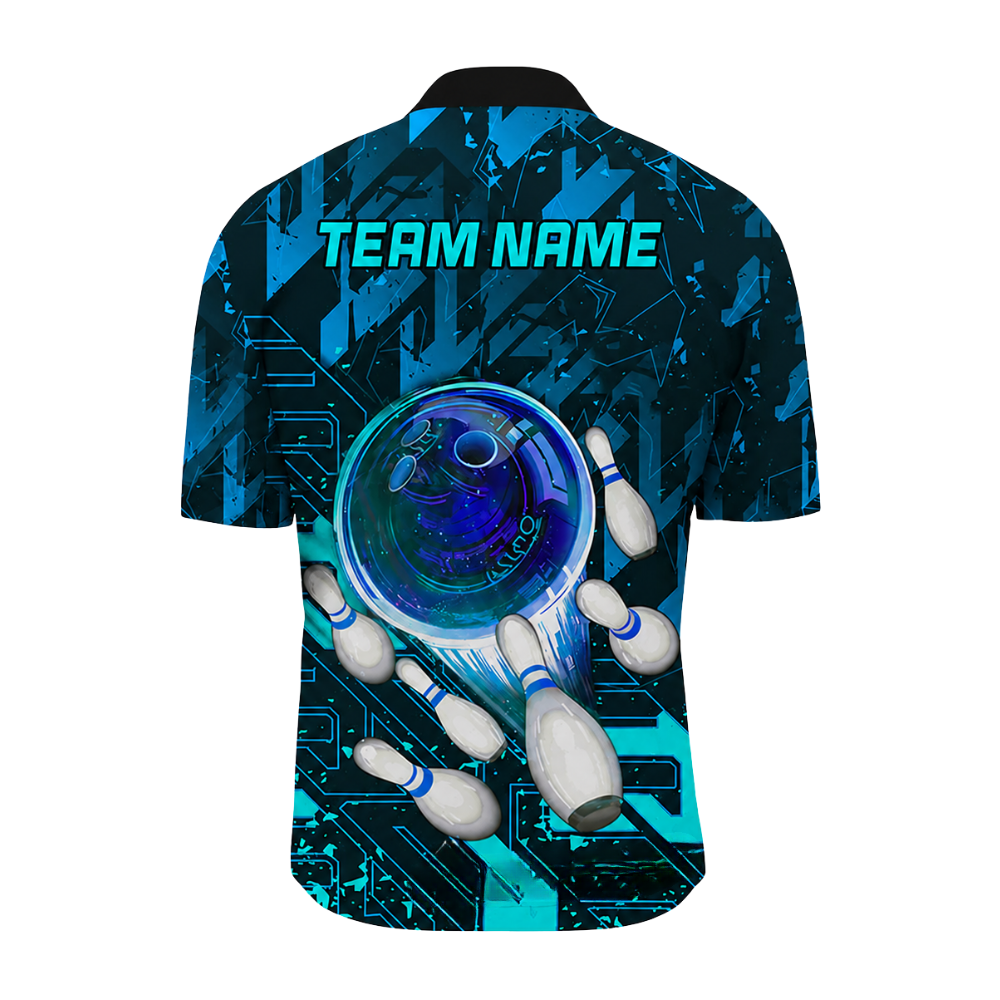 Custom Team Cyan Black Bowling Jersey For Men, Custom Bowling Shirts BZ0474