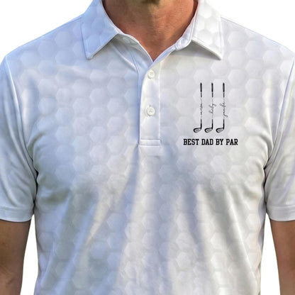 Best Dad By Par Custom Kid Name Golf Polo Shirt White, Custom Father's Day Golf Shirts For Dad GE0394