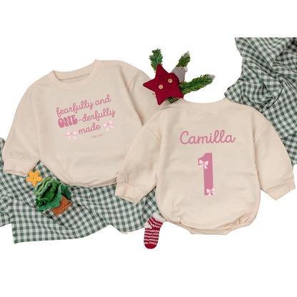 Fearfully And Wonderfully Made Psalm 139:14 Baby Romper Sweatshirt, First Birthday Christian Baby Romper Sweatshirt BB0747