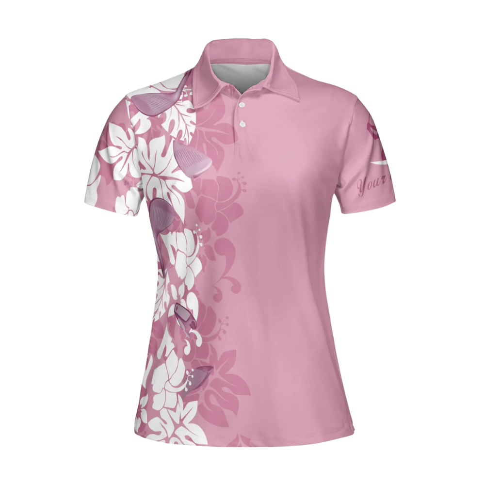 Women's Pink Floral Golf Polo Shirts, Floral Golf Shirts For Ladies GE0431