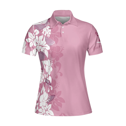 Women's Pink Floral Golf Polo Shirts, Floral Golf Shirts For Ladies GE0431