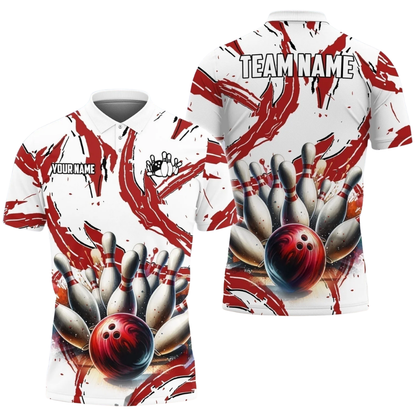 Custom Team White And Cyan Bowling Polo Shirt For Men, Custom Bowling Shirts BZ0751