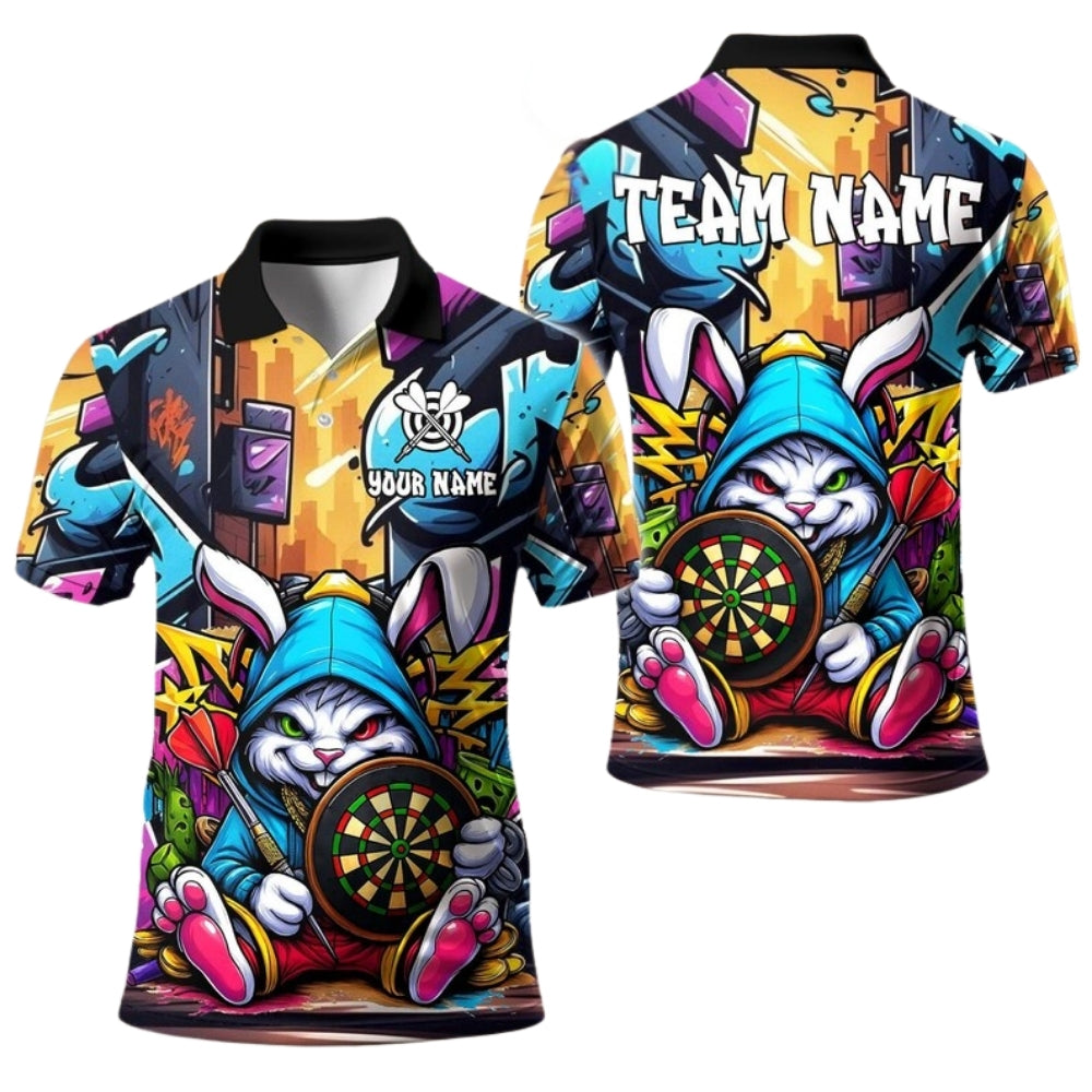 Custom Bunny Graffiti Darts Men Polo Shirt, Custom Bunny Darts Team Shirts DE0019