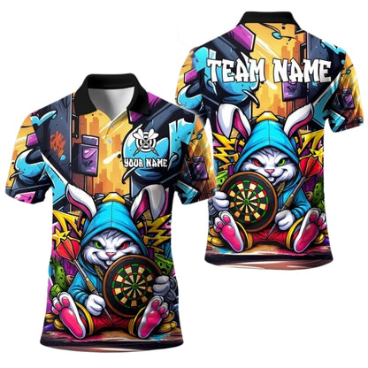 Custom Bunny Graffiti Darts Men Polo Shirt, Custom Bunny Darts Team Shirts DE0019