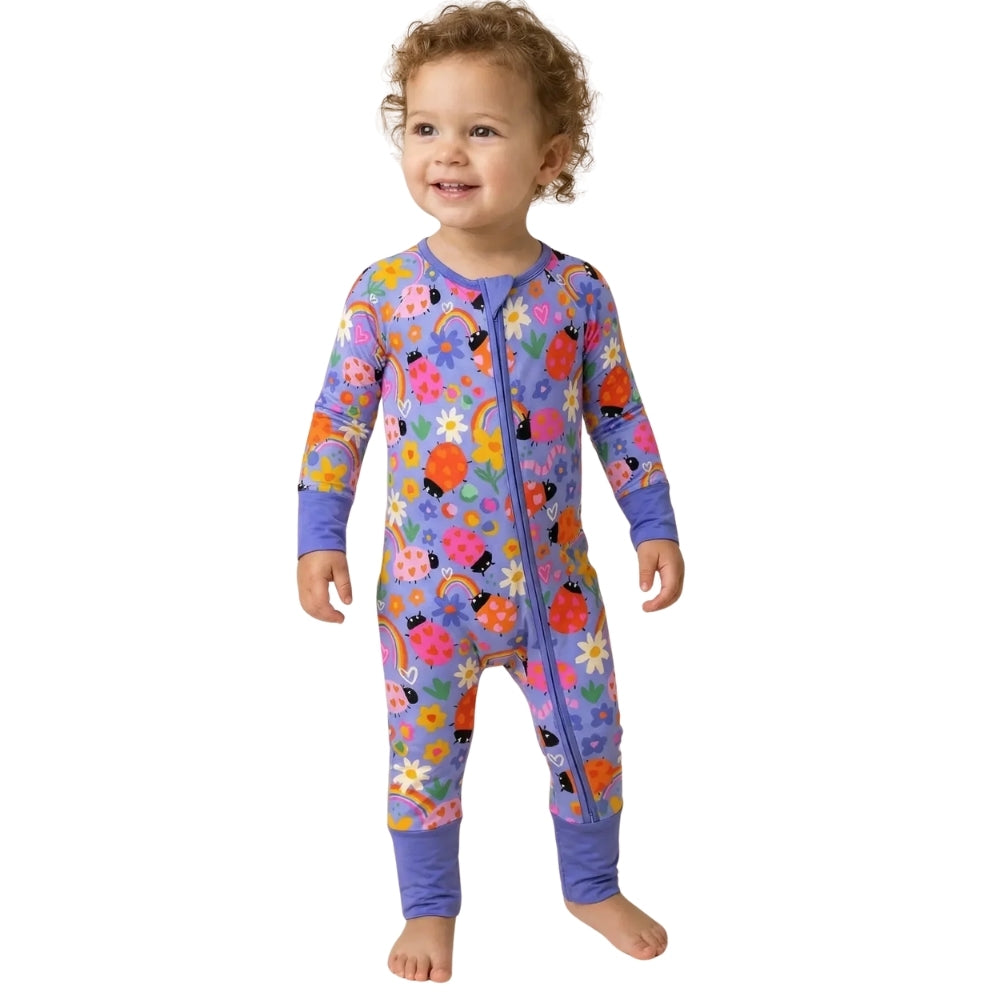 Lady Bug Floral Baby Convertible Zippy Romper, Lady Bug Baby Romper Convertible BB0658