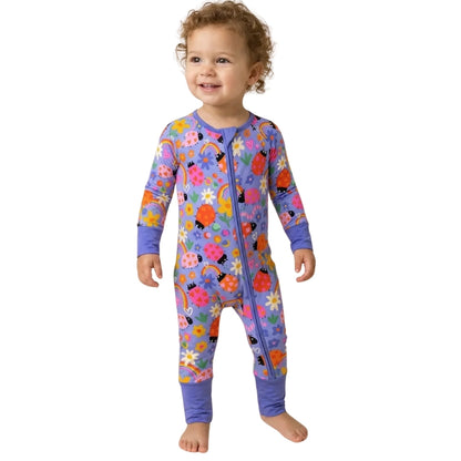 Lady Bug Floral Baby Convertible Zippy Romper, Lady Bug Baby Romper Convertible BB0658