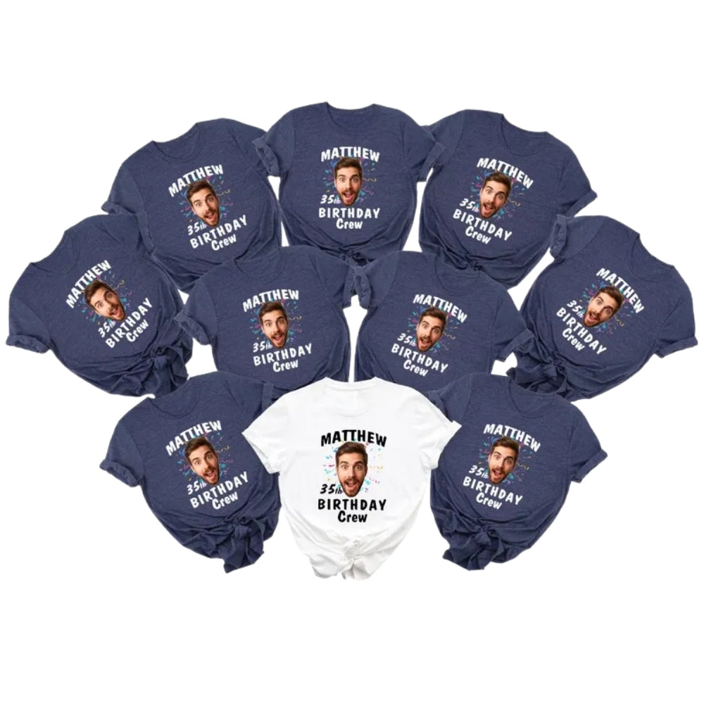 Custom Face & Name Birthday Crew Matching T Shirt, Custom Photo Birthday Party Group Shirts ET0856
