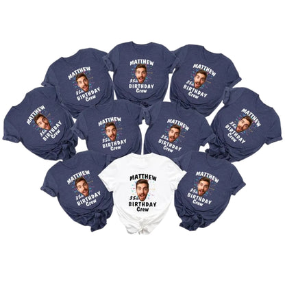 Custom Face & Name Birthday Crew Matching T Shirt, Custom Photo Birthday Party Group Shirts ET0856