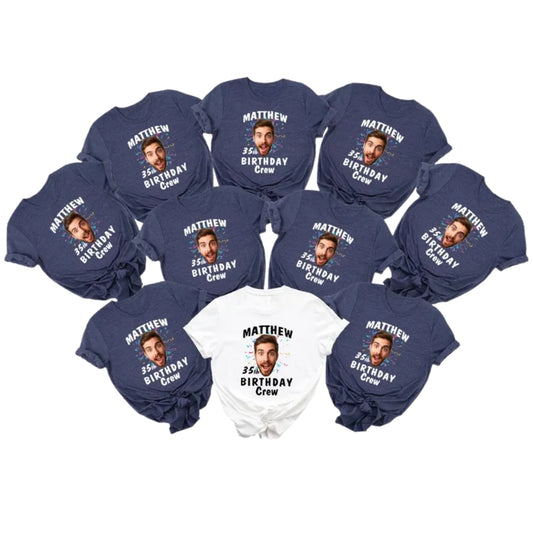 Custom Face & Name Birthday Crew Matching T Shirt, Custom Photo Birthday Party Group Shirts ET0856