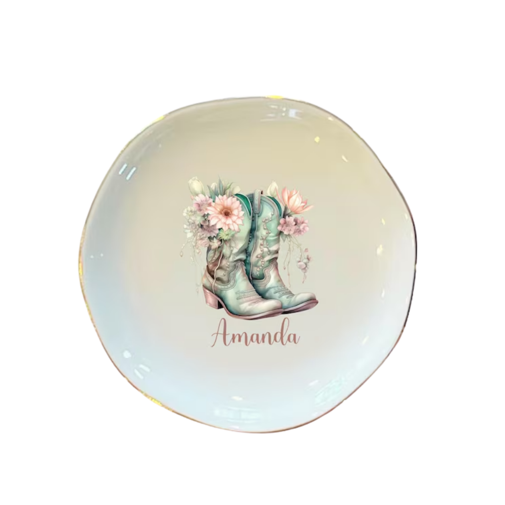 Boots Cowgirl Custom Wedding Ring Dish For Bride Bridesmaid, Custom Western Jewelry Dish WD0499