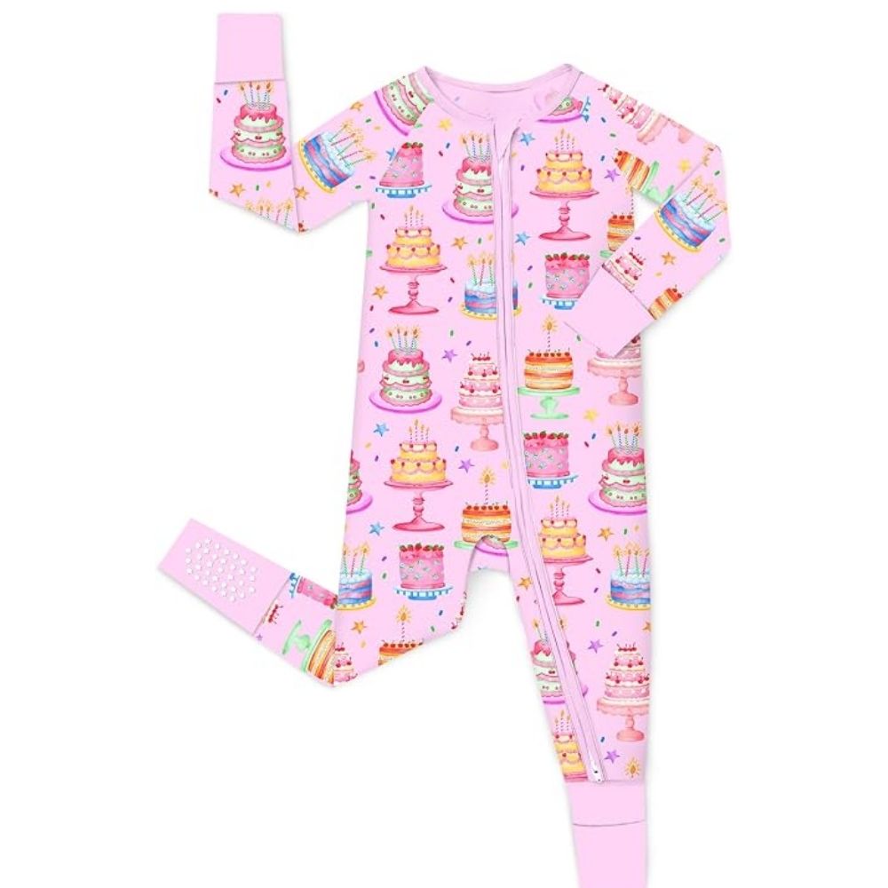 Cake Party Pink Baby Convertible Zippy Romper, Cake Baby Convertible Romper BB0376