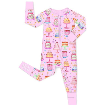 Cake Party Pink Baby Convertible Zippy Romper, Cake Baby Convertible Romper BB0376