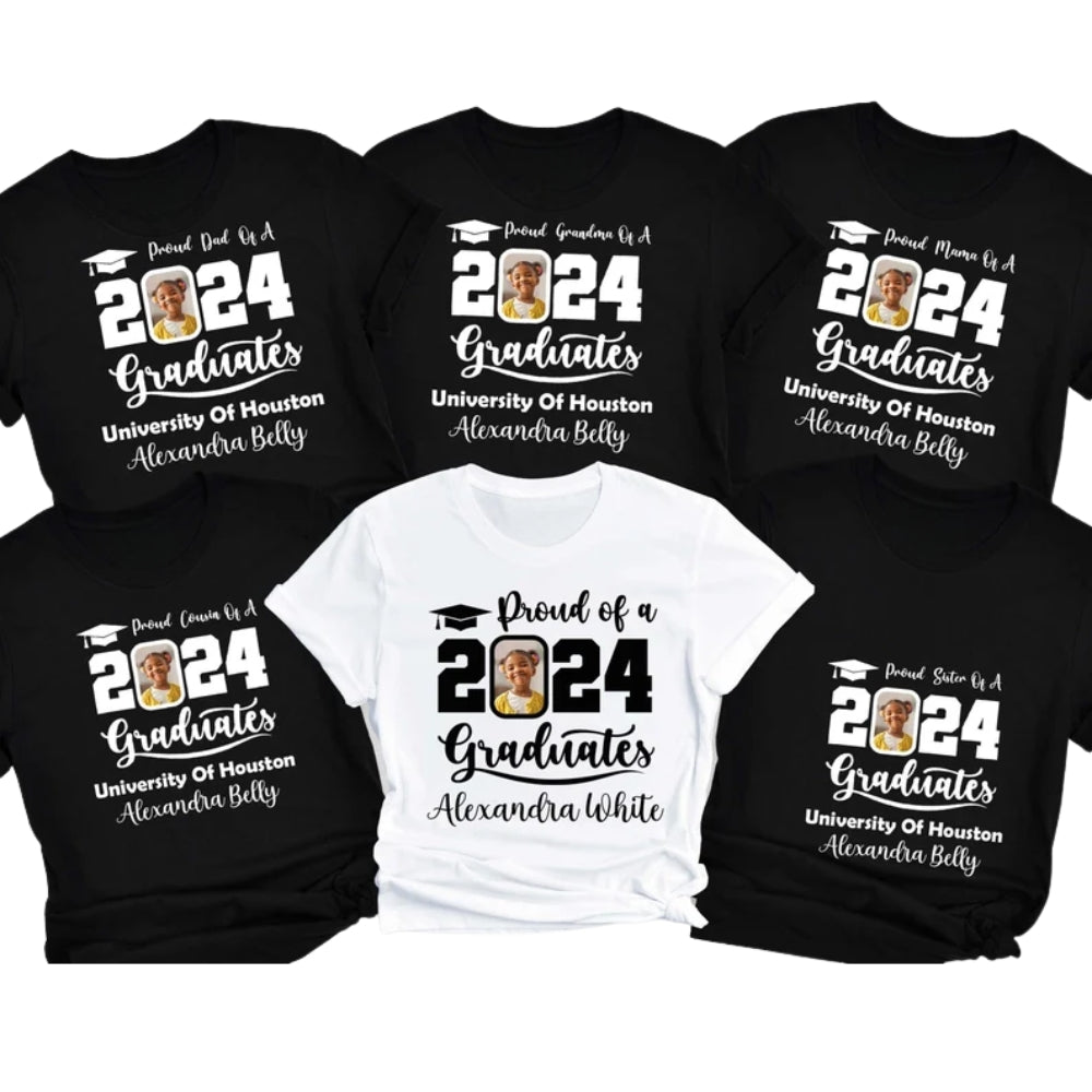 Custom Photo Matching Proud Graduate Family T Shirts, Custom Matching Family Shirts For Graduation ET0075
