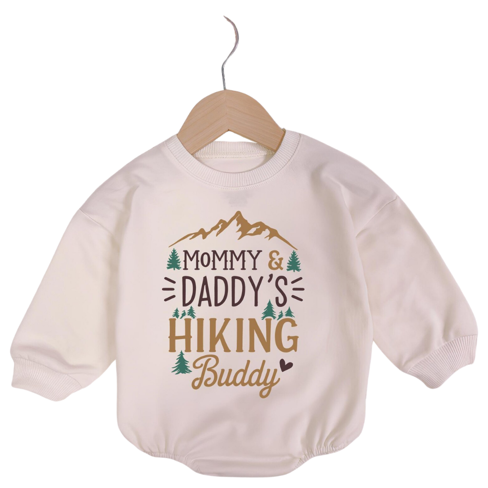 Mommy & Daddy's Hiking Buddy Baby Romper Sweatshirt, Mountain Hiking Baby Romper Sweatshirt BB0536