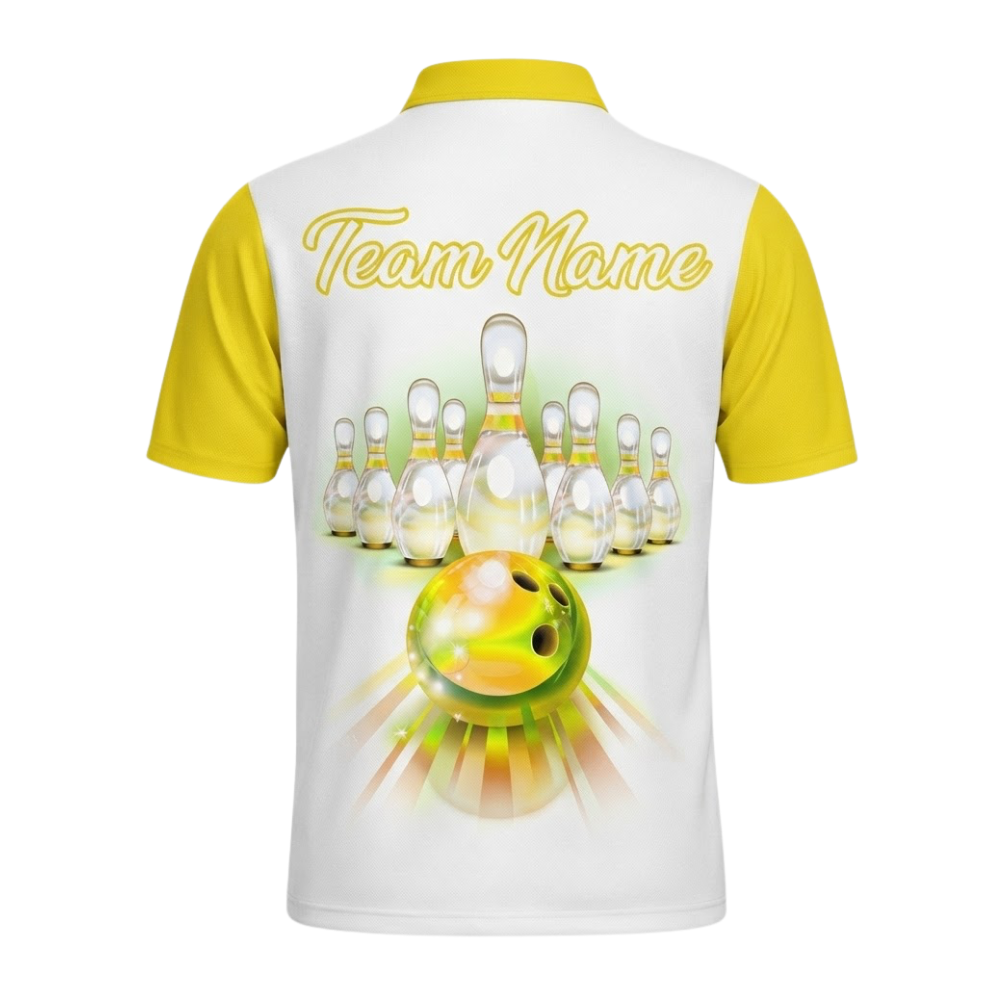 Custom Team Yellow And White Bowling Mens Jersey, Custom Bowling Shirts BZ0565