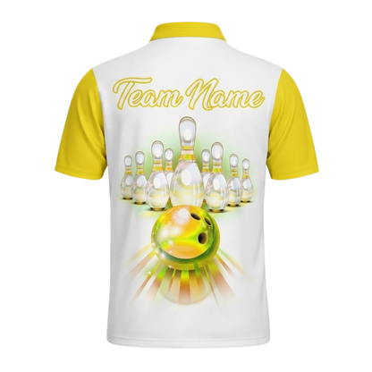 Custom Team Yellow And White Bowling Mens Jersey, Custom Bowling Shirts BZ0565