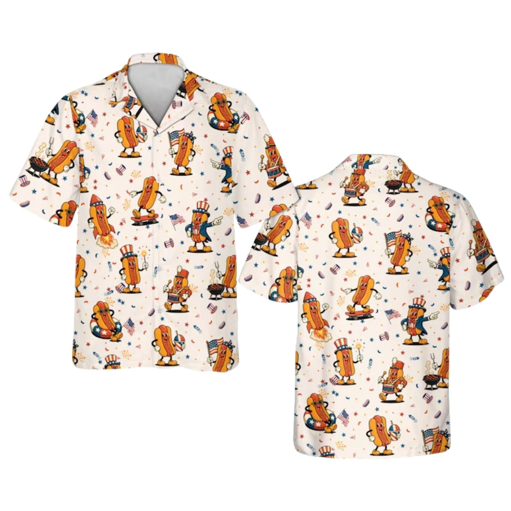 Funny Hot Dog USA Flag Hawaiian Shirt Men And Women, Hot Dog Fourth Of July Hawaiian Shirts HE0422