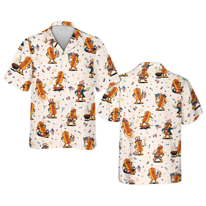 Funny Hot Dog USA Flag Hawaiian Shirt Men And Women, Hot Dog Fourth Of July Hawaiian Shirts HE0422