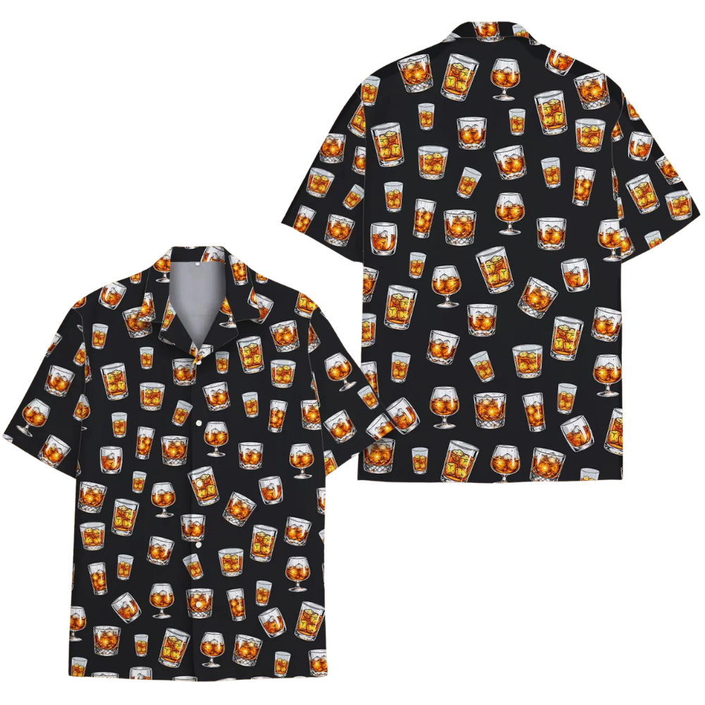 Whiskey Glass Pattern Hawaiian Shirt Men Women, Whiskey Lover Hawaiian Shirts HE0539