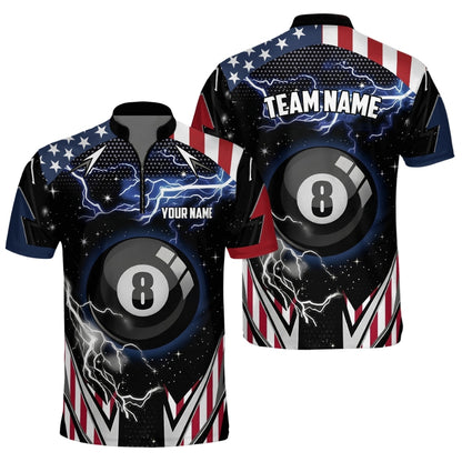 American Flag Custom Thunder Lightning 8 Ball Billiard Mens Jersey, Custom Patriotic Billiard Team Shirts BIZ0174