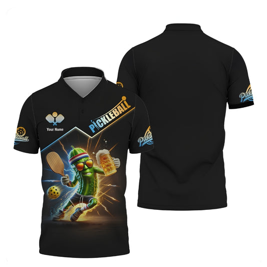 Custom Funny Pickle And Beer Pickleball Polo Shirt For Men, Custom Funny Beer Pickleball Shirts PZ0007