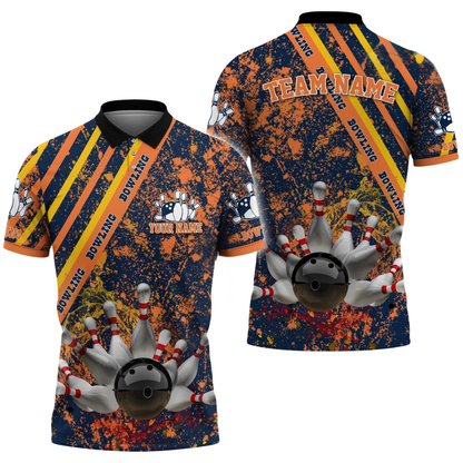 Custom Team Purple Splash Bowling Polo Shirt Mens, Custom Bowling Shirts BZ0648