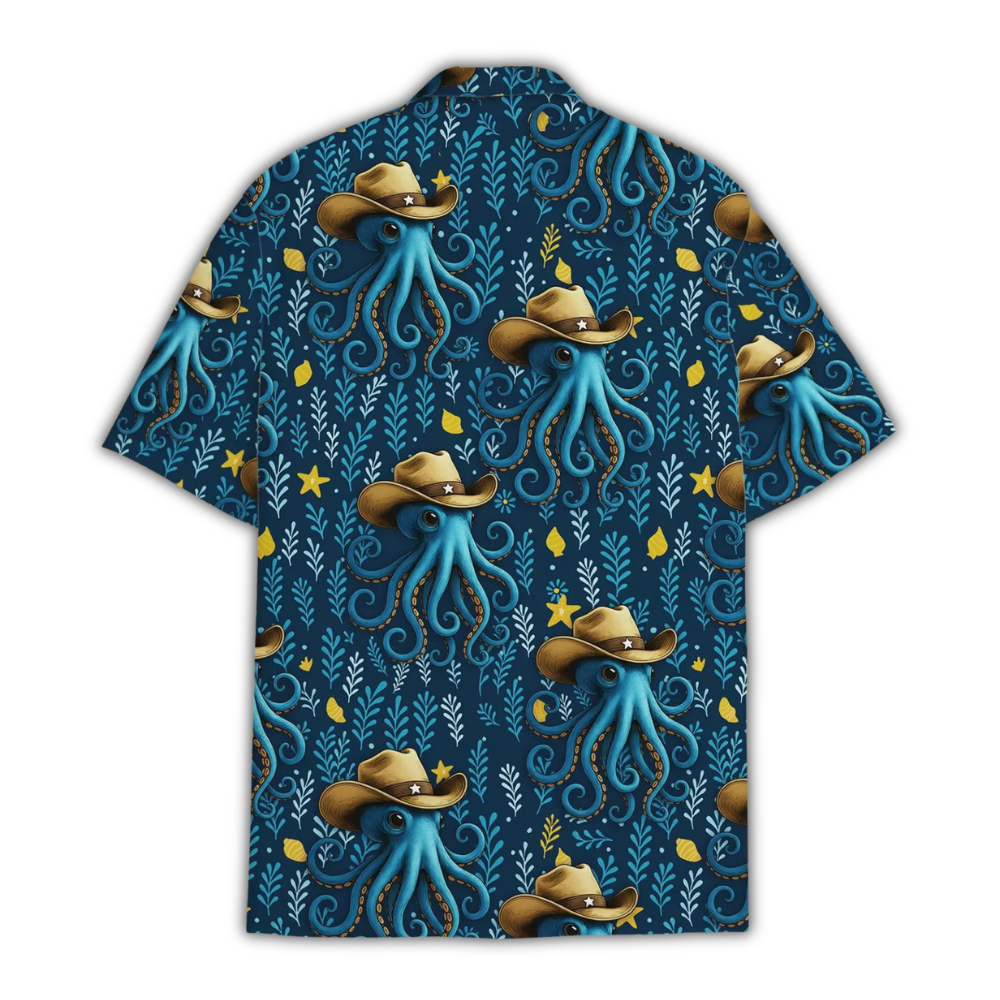 Octopus Cowboy Blue Hawaiian Shirt, Octopus Western Hawaiian Shirt HE0935