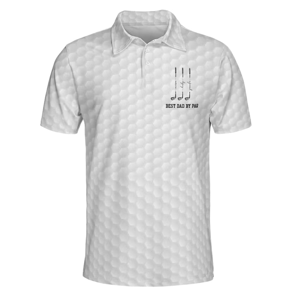 Best Dad By Par Custom Kid Name Golf Polo Shirt White, Custom Father's Day Golf Shirts For Dad GE0394