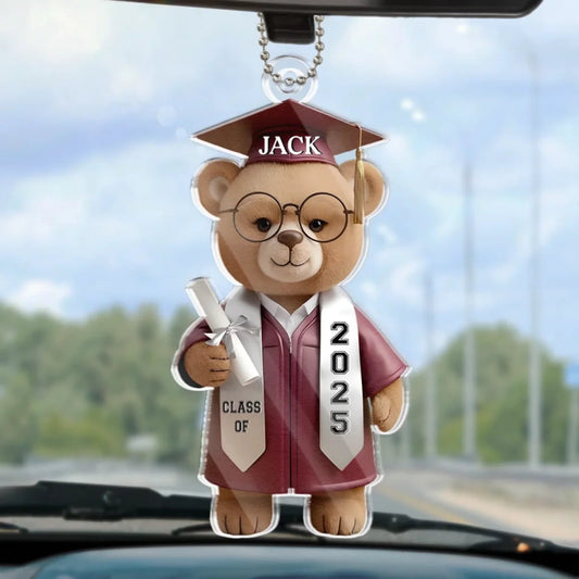 Wise And Ready - Family Personalized Custom Car Ornament, Personalized Graduation Bear Ornaments 2025 For Family Members TD0023