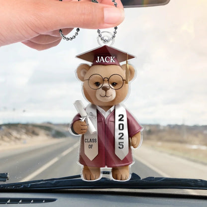 Wise And Ready - Family Personalized Custom Car Ornament, Personalized Graduation Bear Ornaments 2025 For Family Members TD0023