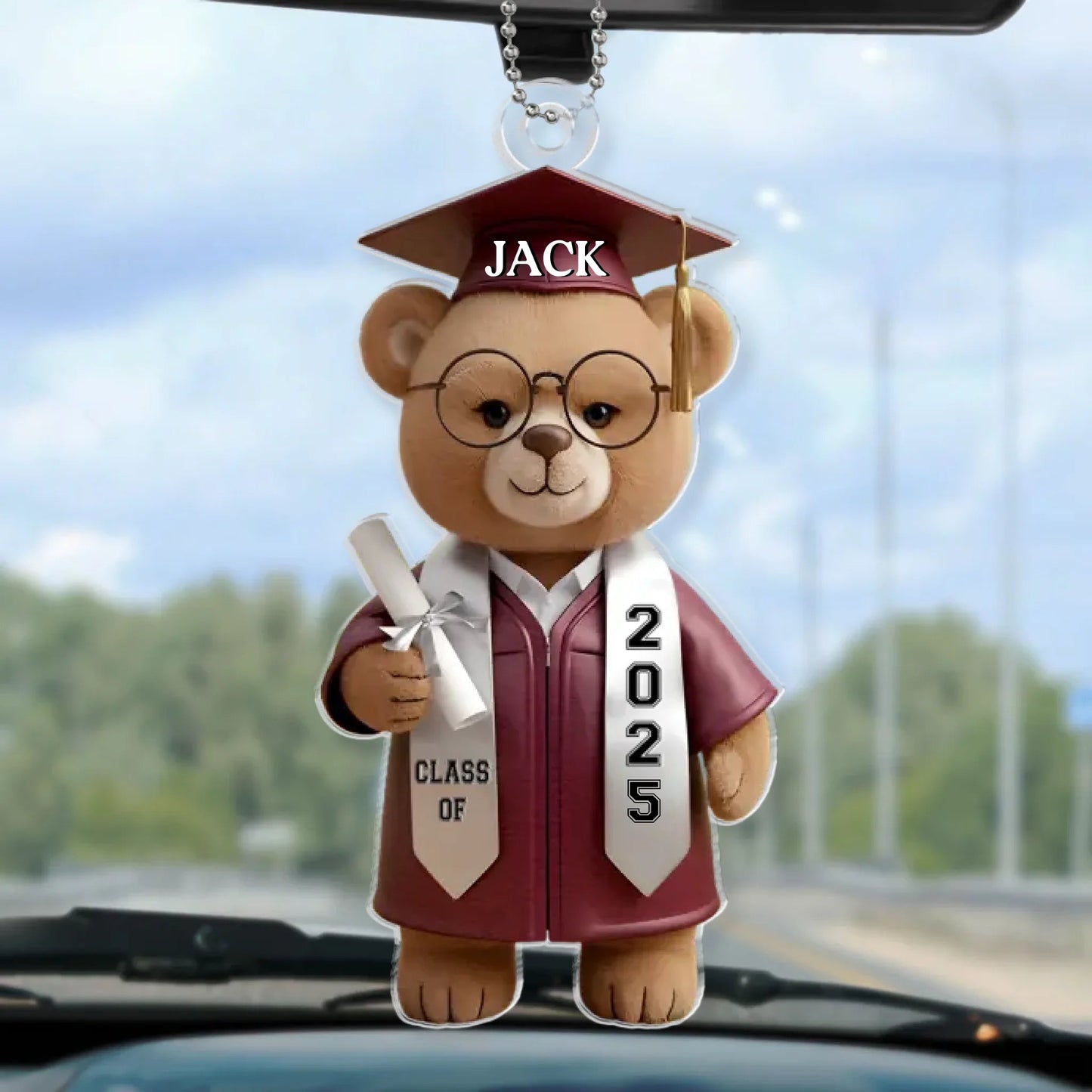Wise And Ready - Family Personalized Custom Car Ornament, Personalized Graduation Bear Ornaments 2025 For Family Members TD0023