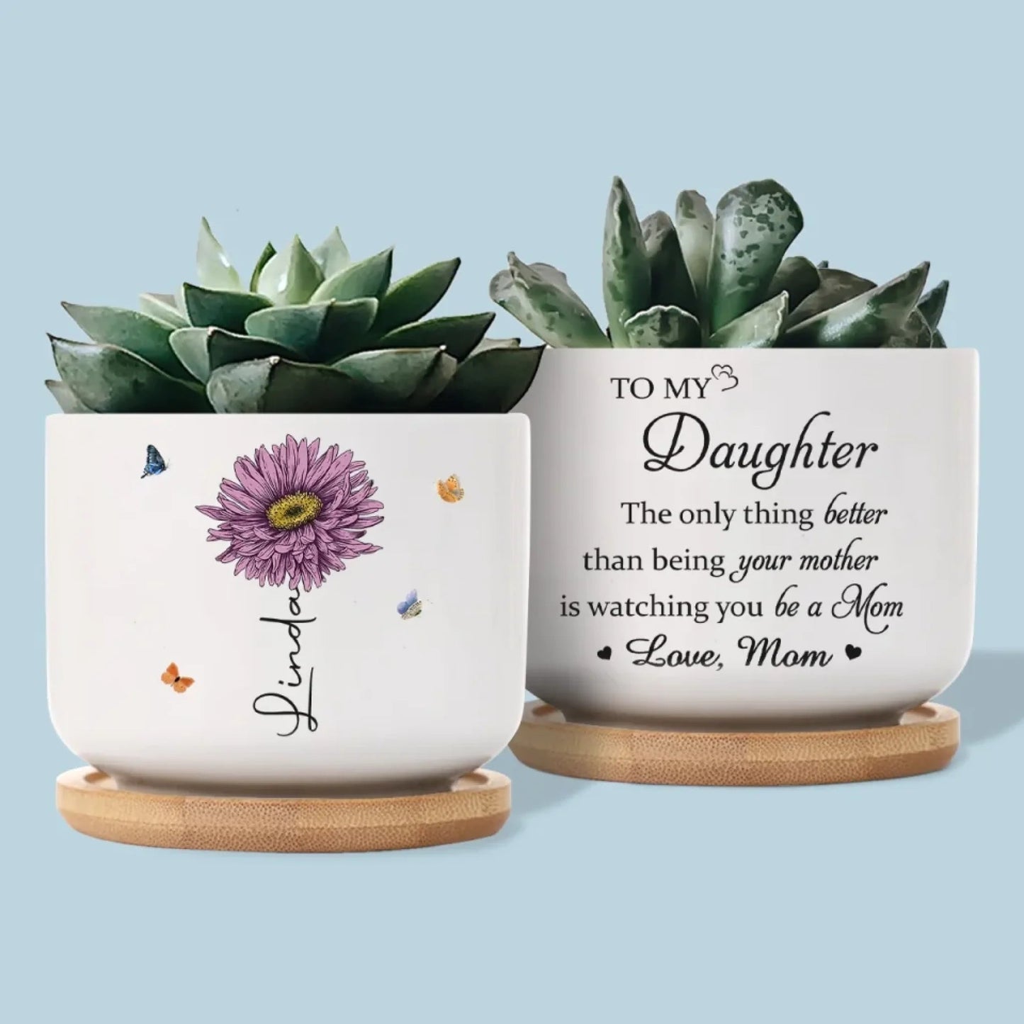 Her Love Blooms In Every Season - Family Personalized Custom Home Decor Ceramic Plant Pot, The Only Thing Better Than Being Your Mother is Watching You Be A Mom Personalized Birth Flower Plant Pot TD0030
