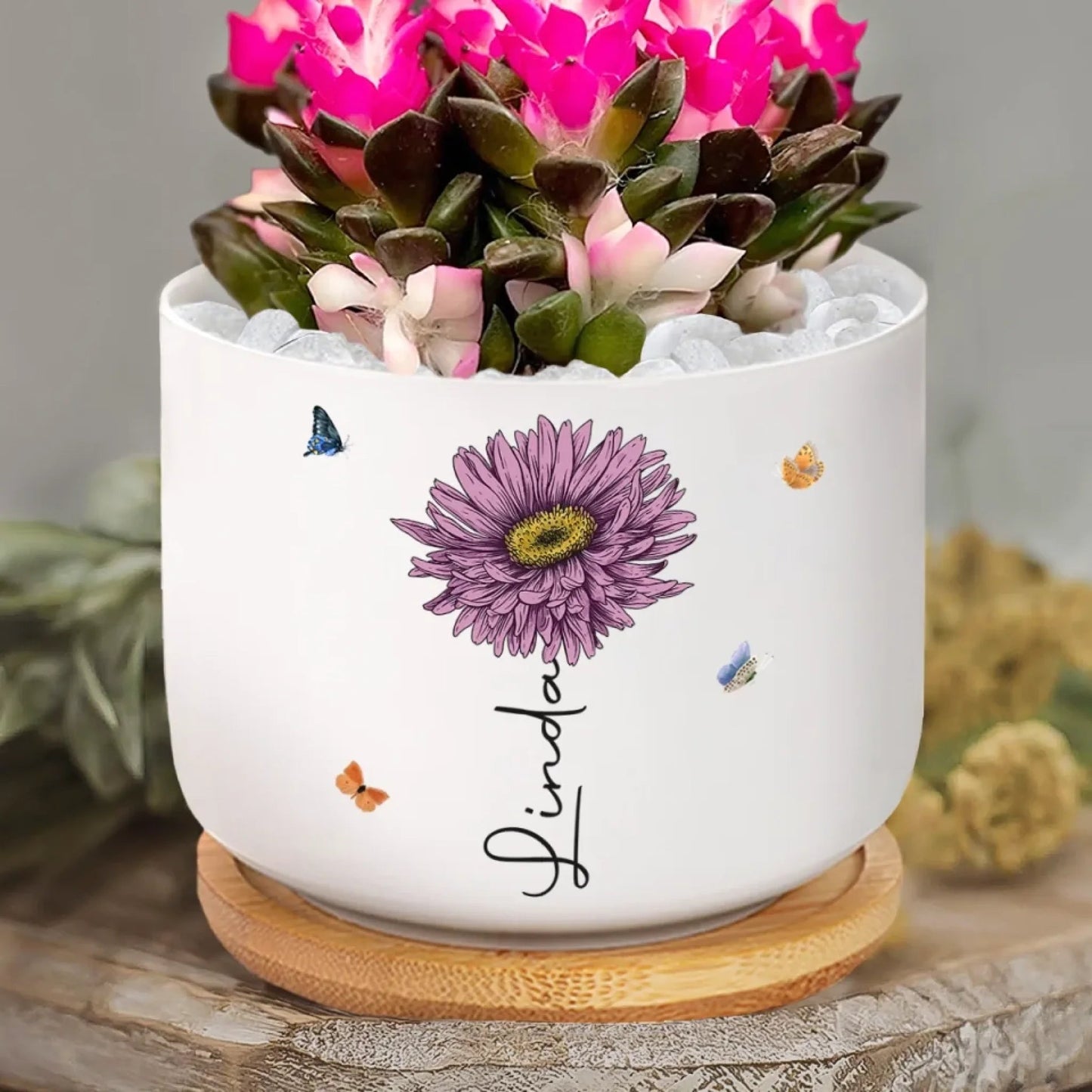 Her Love Blooms In Every Season - Family Personalized Custom Home Decor Ceramic Plant Pot, The Only Thing Better Than Being Your Mother is Watching You Be A Mom Personalized Birth Flower Plant Pot TD0030
