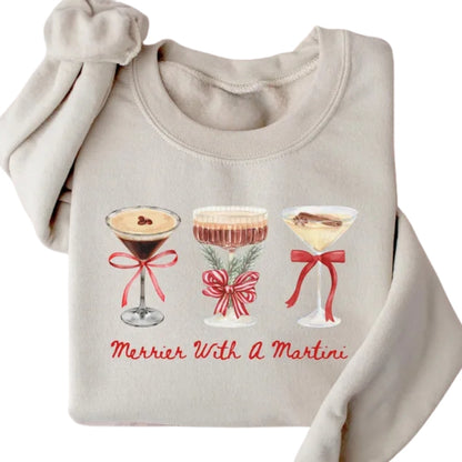 Merrier With A Martini Sweatshirt, Christmas Espresso Martini Bow Sweatshirt 2D0337