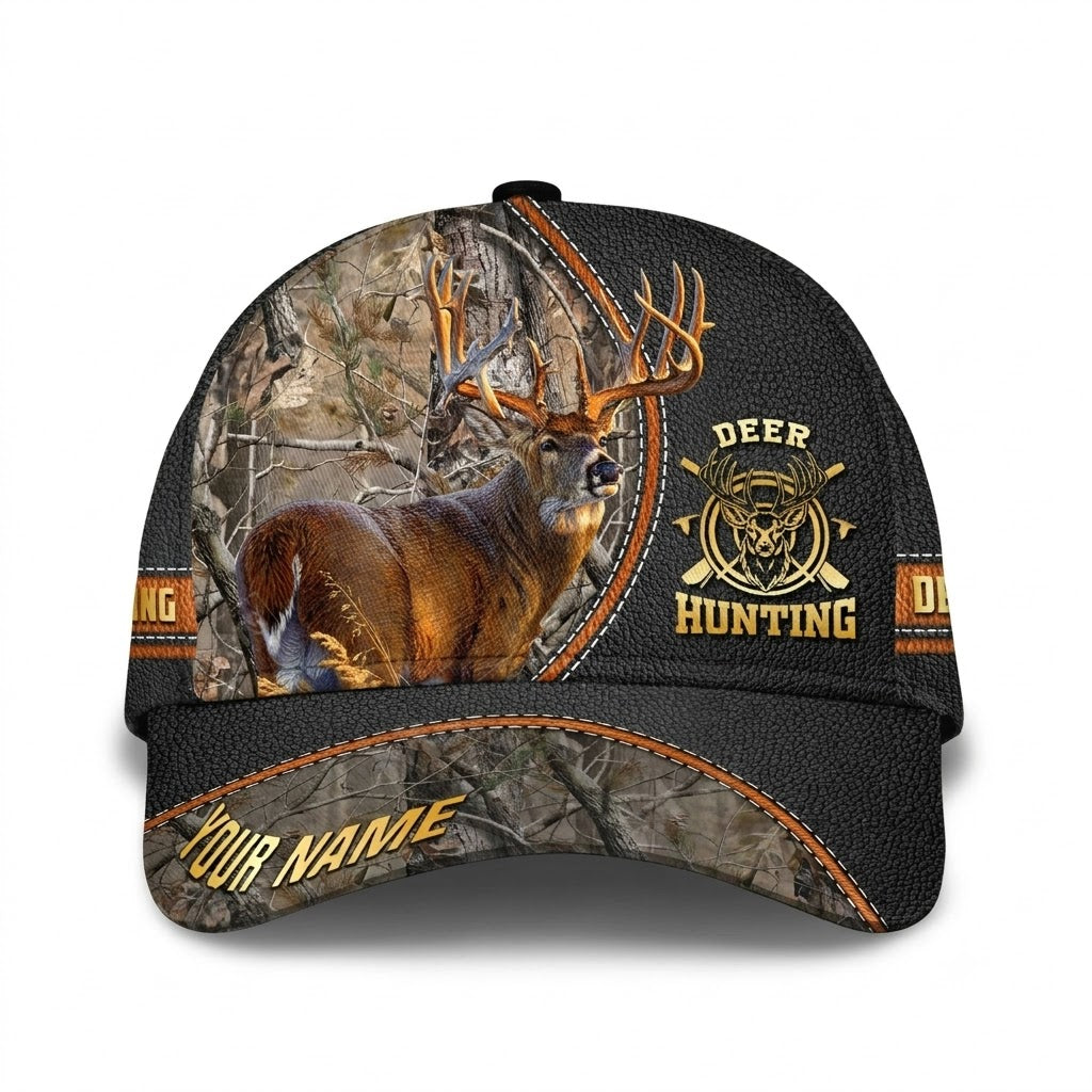 Custom Deer Hunting Black Golf Baseball Cap, Custom Name Deer Lover Cap Hat For Hunter CP0761