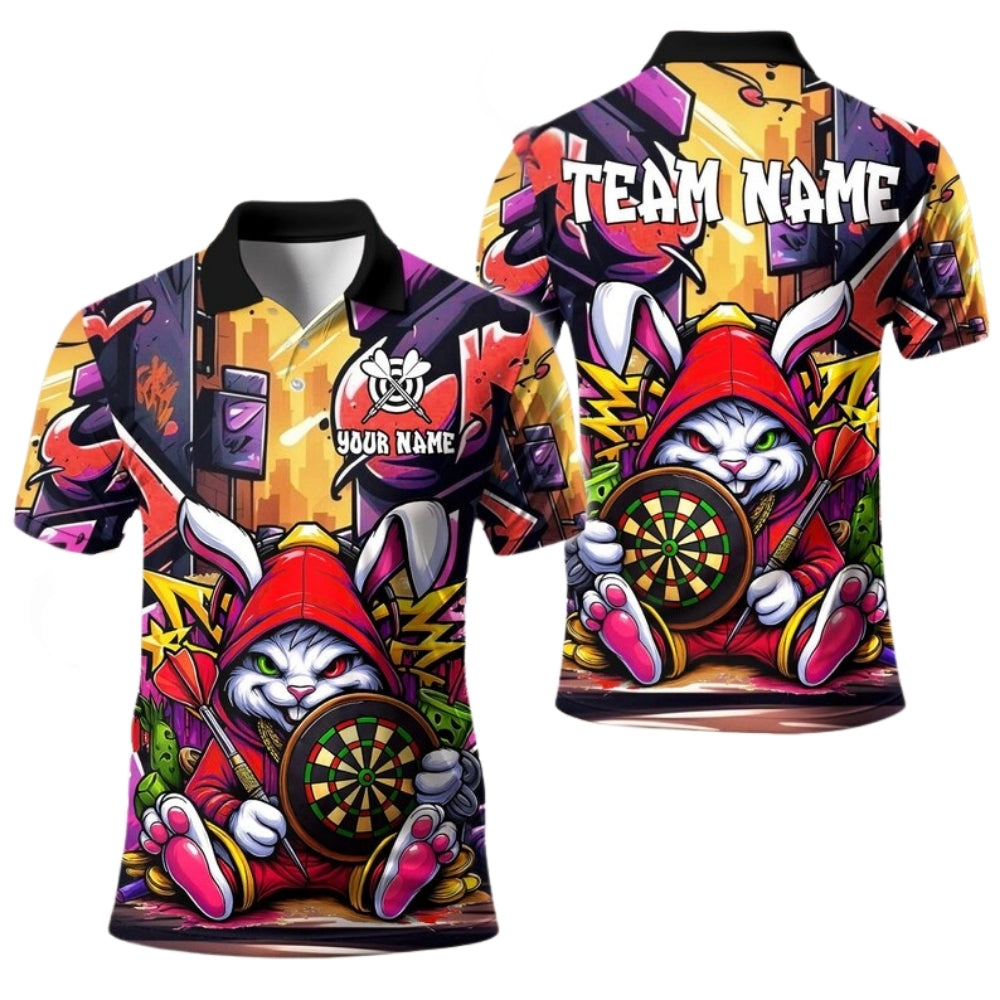 Custom Bunny Graffiti Darts Men Polo Shirt, Custom Bunny Darts Team Shirts DE0019