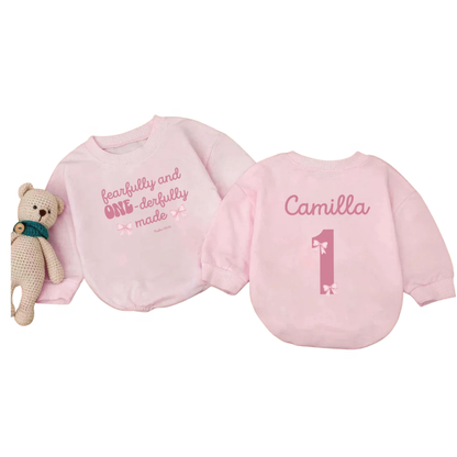 Fearfully And Wonderfully Made Psalm 139:14 Baby Romper Sweatshirt, First Birthday Christian Baby Romper Sweatshirt BB0747