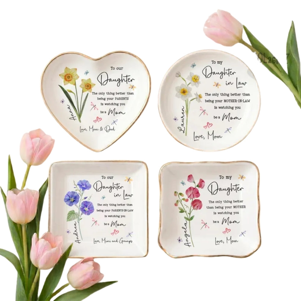 The Only Thing Better Custom Birth Month Flower Daughter in Law Jewelry Dish, Personalized Mother's Day Jewelry Dish for Daughter in Law WD0123