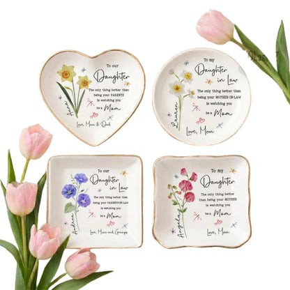 The Only Thing Better Custom Birth Month Flower Daughter in Law Jewelry Dish, Personalized Mother's Day Jewelry Dish for Daughter in Law WD0123