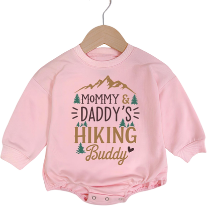 Mommy & Daddy's Hiking Buddy Baby Romper Sweatshirt, Mountain Hiking Baby Romper Sweatshirt BB0536