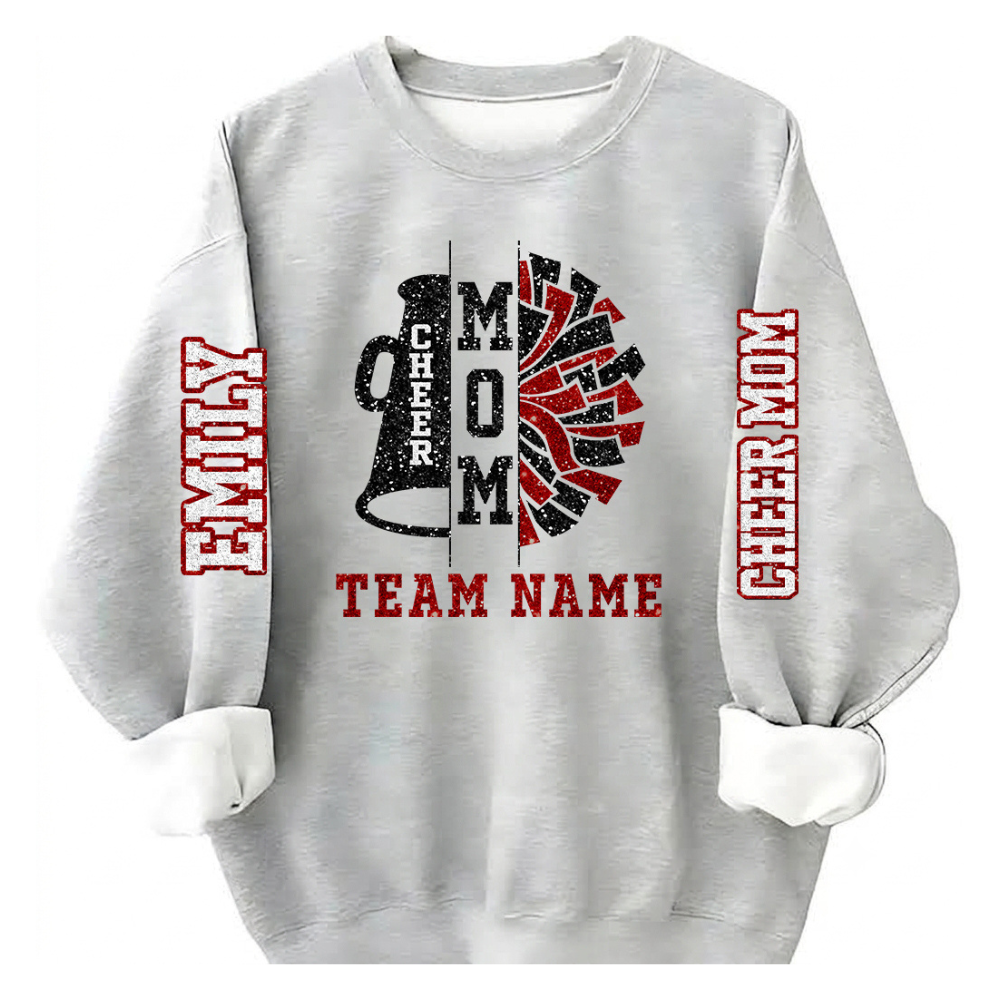 Custom Glitter Cheer Team Mom Sweatshirts Women, Custom Cheer Mom Sweatshirts 2D0049
