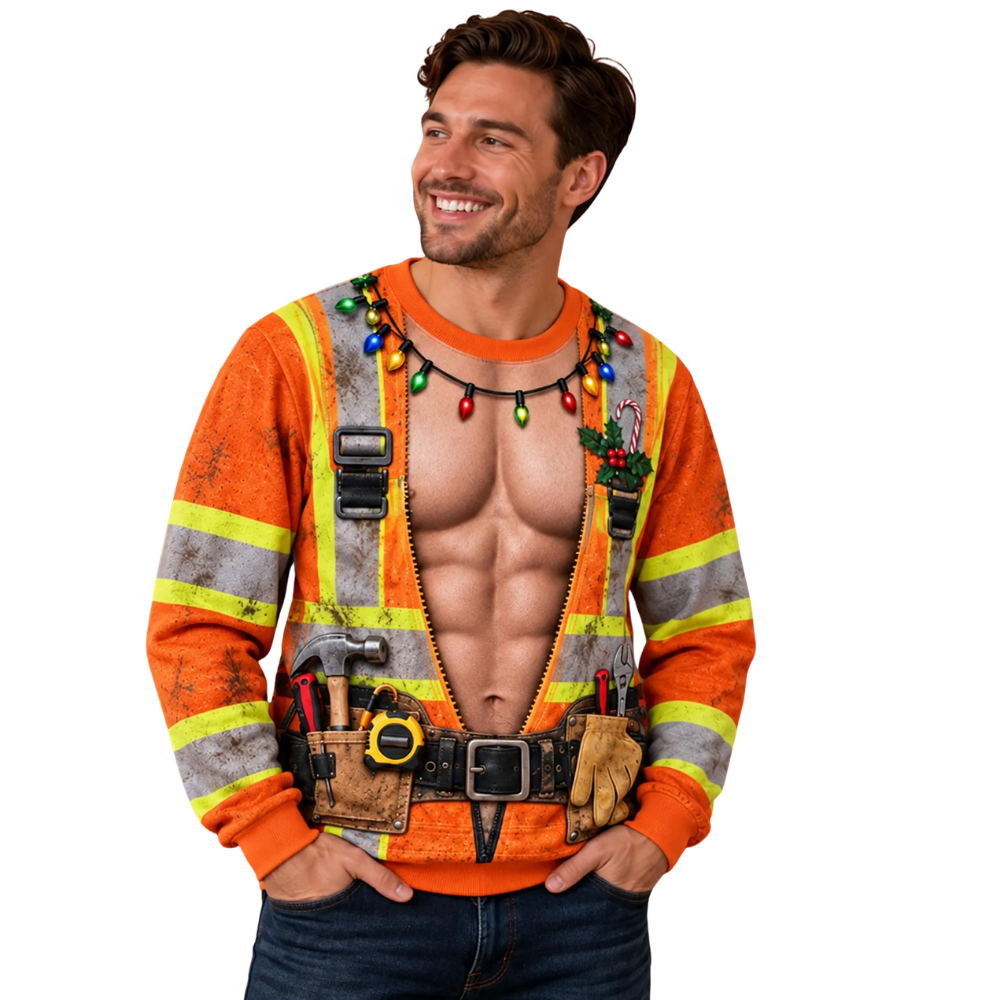 Xmas Construction Worker Muscle Sweatshirt 3D Printed, Construction Worker Funny Christmas Sweatshirt 2D1243