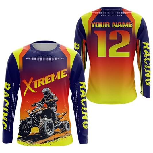 ATV Racing Custom Yellow Orange Long Sleeve Jersey For Men, Custom ATV Shirts MZ0117