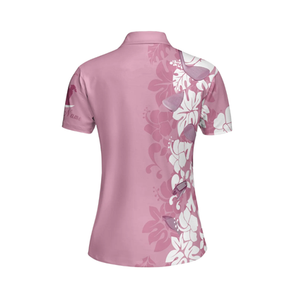 Women's Pink Floral Golf Polo Shirts, Floral Golf Shirts For Ladies GE0431