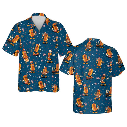 Funny Hot Dog USA Flag Hawaiian Shirt Men And Women, Hot Dog Fourth Of July Hawaiian Shirts HE0422