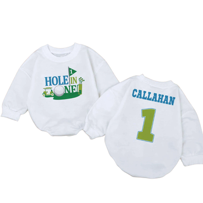 Hole In One Custom Name First Birthday Baby Romper Sweater, Personalized 1st Birthday Baby Golf Romper Sweatshirt BB0220