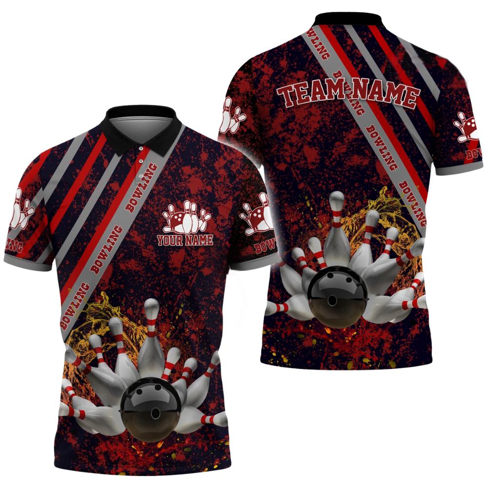 Custom Team Purple Splash Bowling Polo Shirt Mens, Custom Bowling Shirts BZ0648