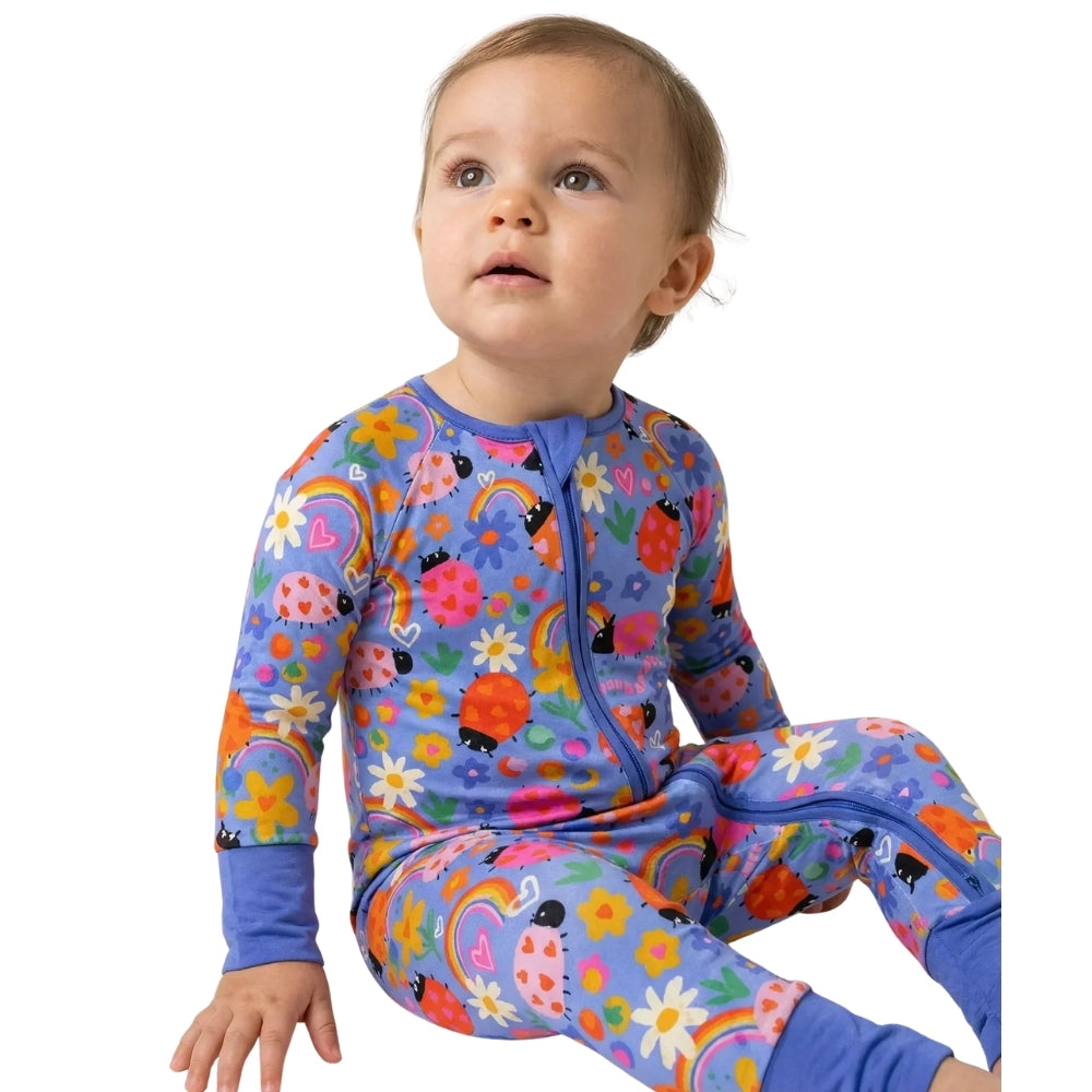 Lady Bug Floral Baby Convertible Zippy Romper, Lady Bug Baby Romper Convertible BB0658