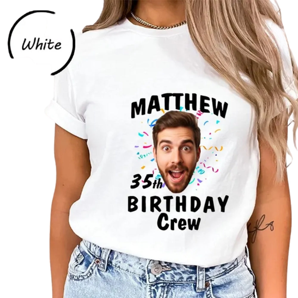 Custom Face & Name Birthday Crew Matching T Shirt, Custom Photo Birthday Party Group Shirts ET0856