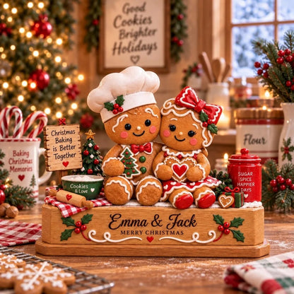Custom Gingerbread Couple Layer Wooden Plaque, Personalized Christmas Wedding Wooden Block WD0937